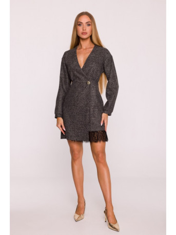 M871 Tweed wrap dress - black