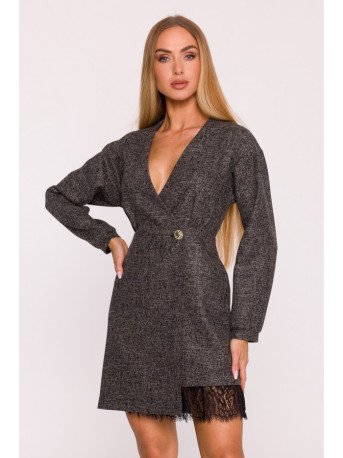 M871 Tweed wrap dress - black