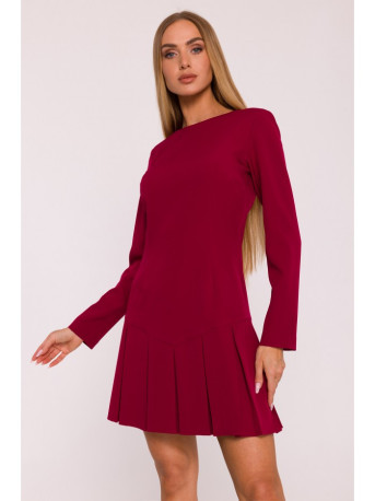M872 Dress with inverted pleats - maroon