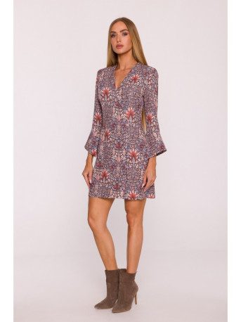 M877 Print dress with wide cuffs - model 2