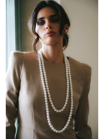 S412 Pencil dress with decorative shoulders - beige