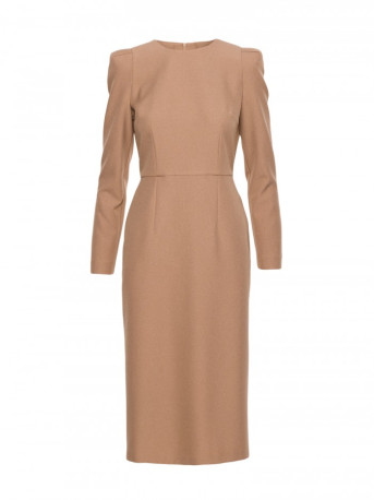 S412 Pencil dress with decorative shoulders - beige