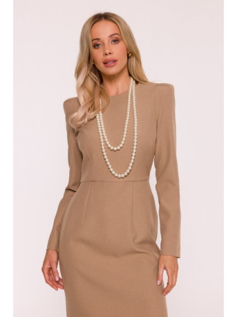 S412 Pencil dress with decorative shoulders - beige