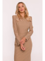 S412 Pencil dress with decorative shoulders - beige