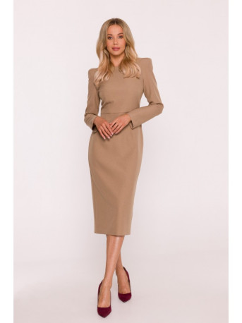 S412 Pencil dress with decorative shoulders - beige
