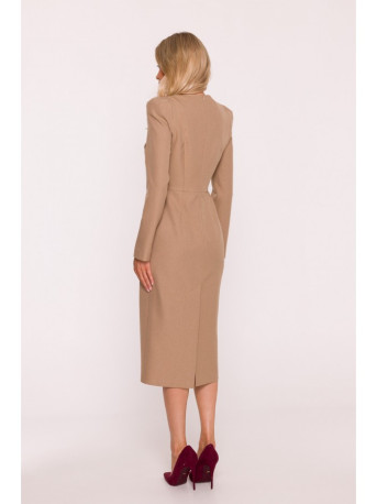 S412 Pencil dress with decorative shoulders - beige