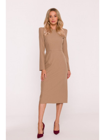 S412 Pencil dress with decorative shoulders - beige