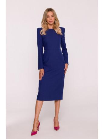 S412 Pencil dress with decorative shoulders - blue