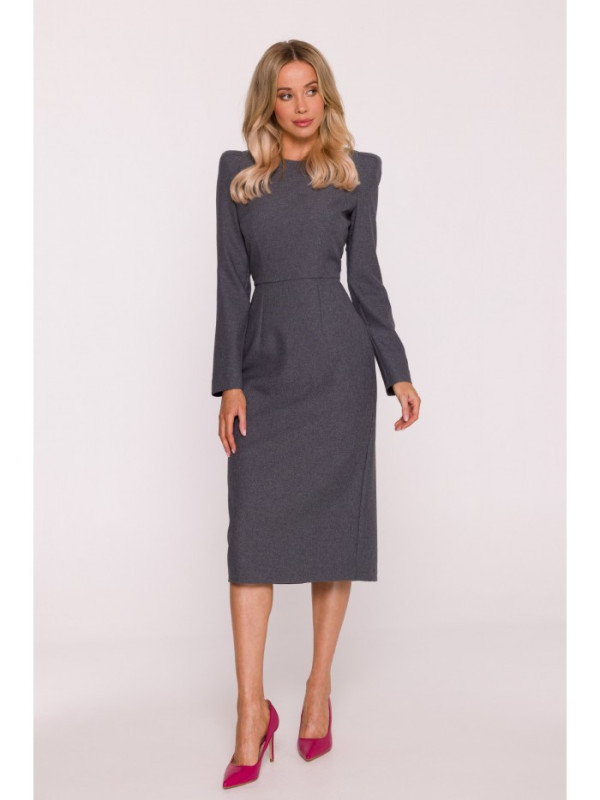 S412 Pencil dress with decorative shoulders - grey