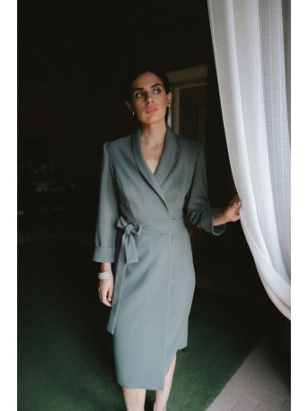 S415 Shirt dress tied at the waist - khaki