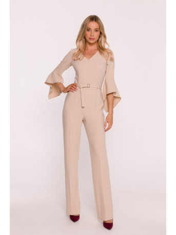 S416 Jumpsuit with ruffled sleeves - beige