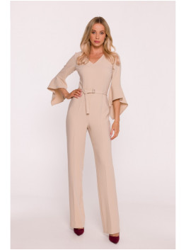 S416 Jumpsuit with ruffled sleeves - beige