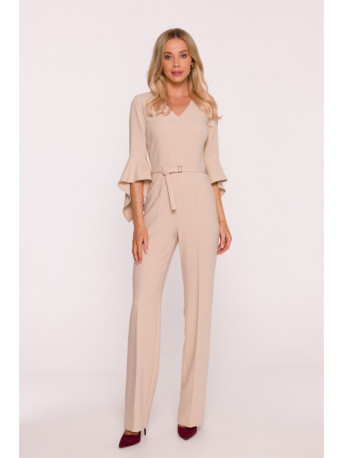 S416 Jumpsuit with ruffled sleeves - beige
