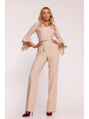 S416 Jumpsuit with ruffled sleeves - beige