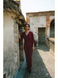 S416 Jumpsuit with ruffled sleeves - maroon