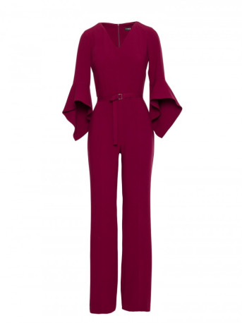 S416 Jumpsuit with ruffled sleeves - maroon