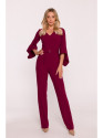 S416 Jumpsuit with ruffled sleeves - maroon