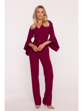 S416 Jumpsuit with ruffled sleeves - maroon