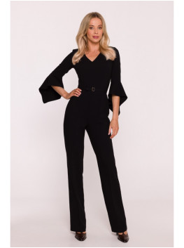 S416 Jumpsuit with ruffled sleeves - black