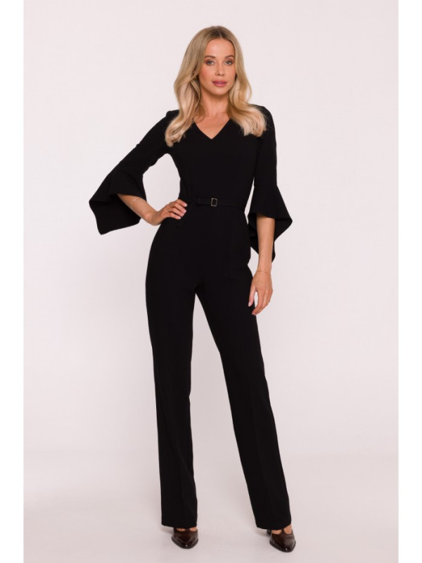 S416 Jumpsuit with ruffled sleeves - black