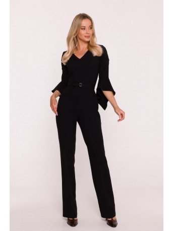 S416 Jumpsuit with ruffled sleeves - black