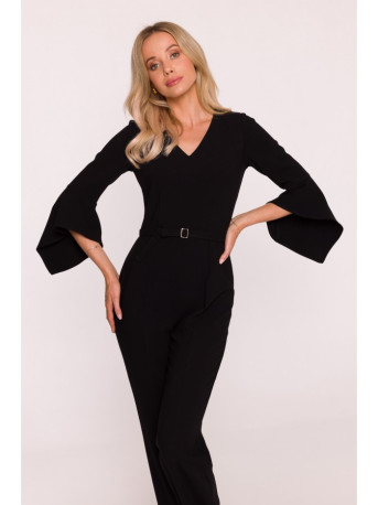 S416 Jumpsuit with ruffled sleeves - black