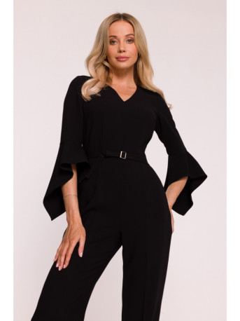 S416 Jumpsuit with ruffled sleeves - black