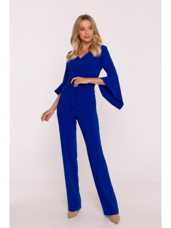 S416 Jumpsuit with ruffled sleeves - royal blue