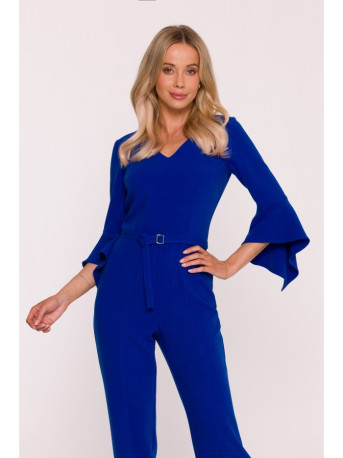 S416 Jumpsuit with ruffled sleeves - royal blue