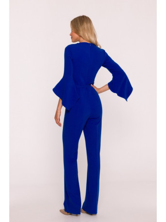 S416 Jumpsuit with ruffled sleeves - royal blue