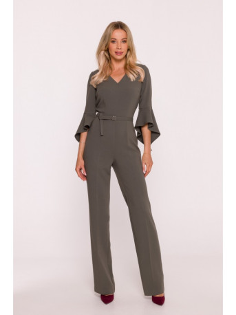 S416 Jumpsuit with ruffled sleeves - khaki
