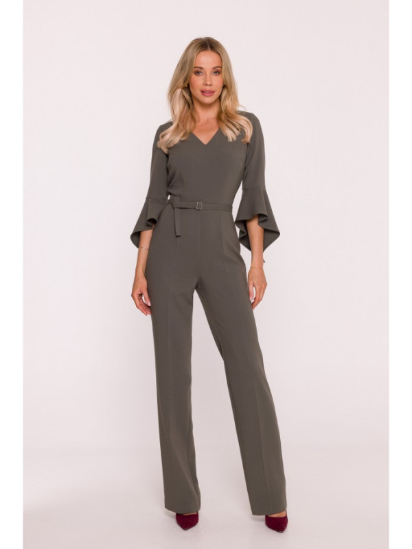 S416 Jumpsuit with ruffled sleeves - khaki