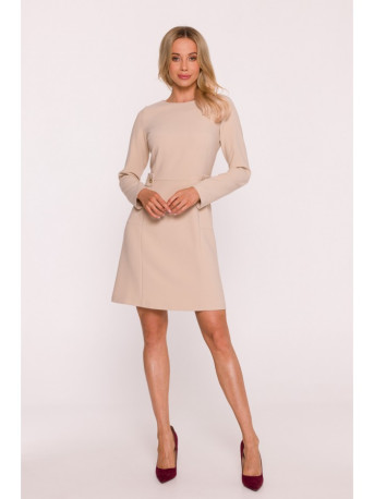 S419 Dress with decorative buttons at the waist - beige