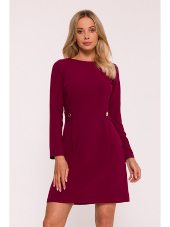 S419 Dress with decorative buttons at the waist - maroon