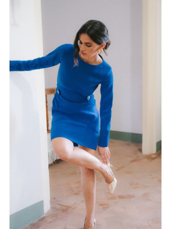 S419 Dress with decorative buttons at the waist - royal blue