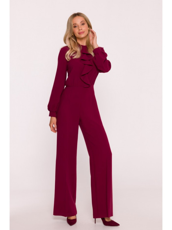 S420 Jumpsuit with a ruffle - maroon