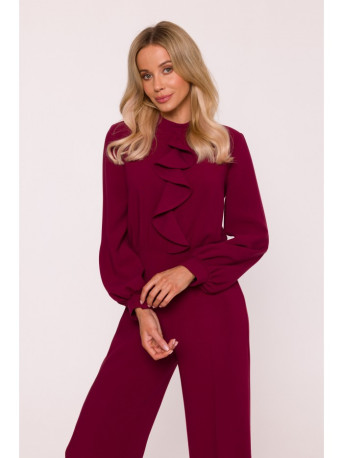 S420 Jumpsuit with a ruffle - maroon