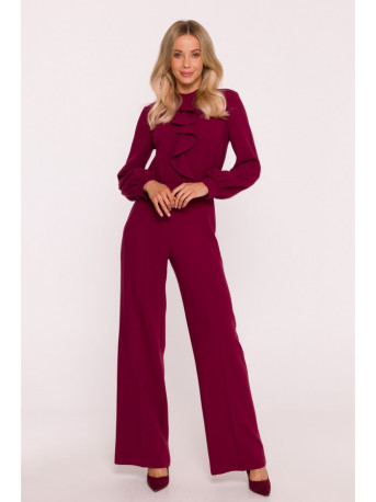 S420 Jumpsuit with a ruffle - maroon