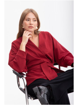 B297 Collarless knit open front blazer - maroon