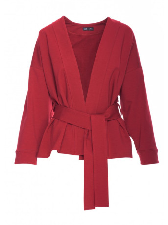 B297 Collarless knit open front blazer - maroon