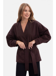 B297 Collarless knit open front blazer - dark chocolate