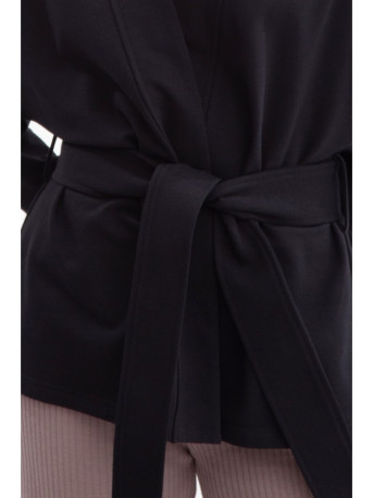 B297 Collarless knit open front blazer - black