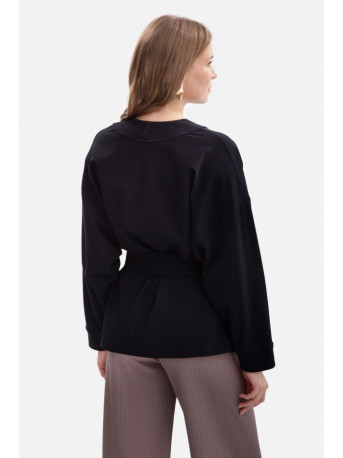 B297 Collarless knit open front blazer - black