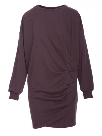 B298 Knit dress with side pleats - dark chocolate