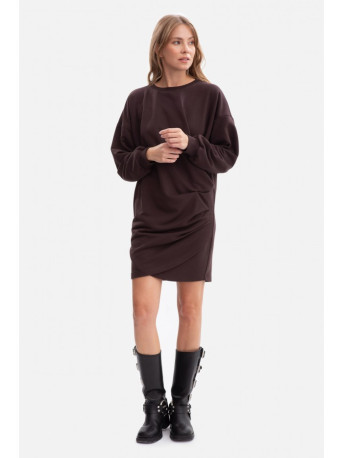 B298 Knit dress with side pleats - dark chocolate
