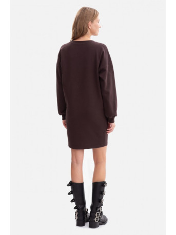 B298 Knit dress with side pleats - dark chocolate