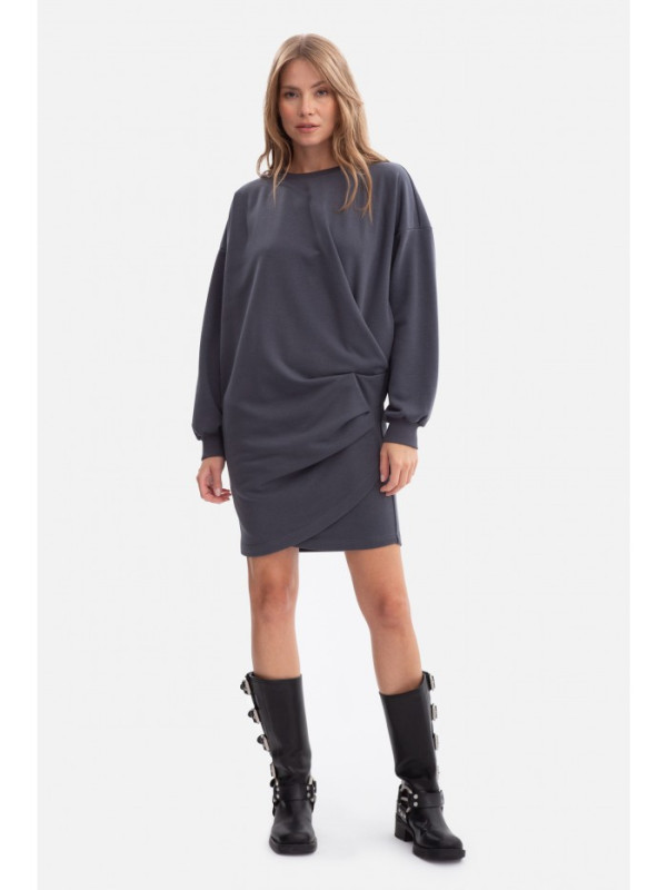 B298 Knit dress with side pleats - steel