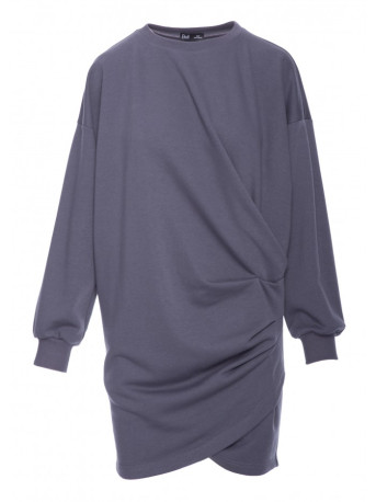 B298 Knit dress with side pleats - steel