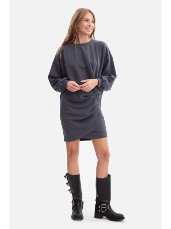 B298 Knit dress with side pleats - steel