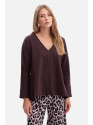 B304 Knit V-neck pullover top - dark chocolate